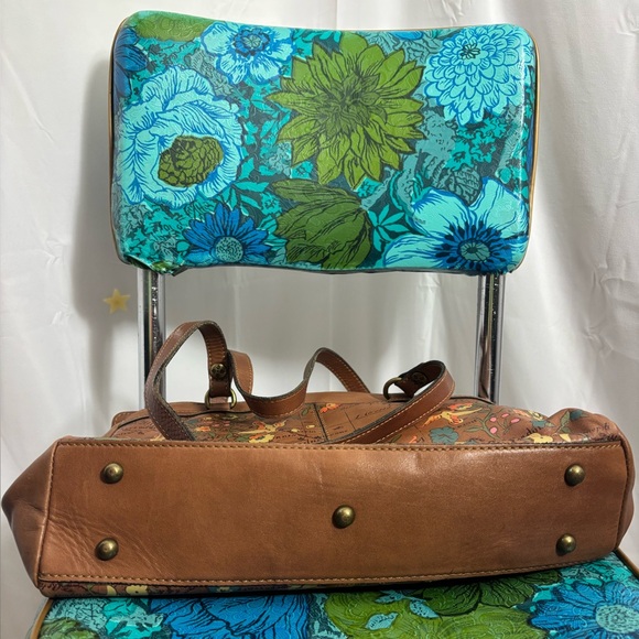 Patricia Nash Poppy Floral Bird Leather Boho Map Tote Bag 14x11x4 - Picture 5 of 14